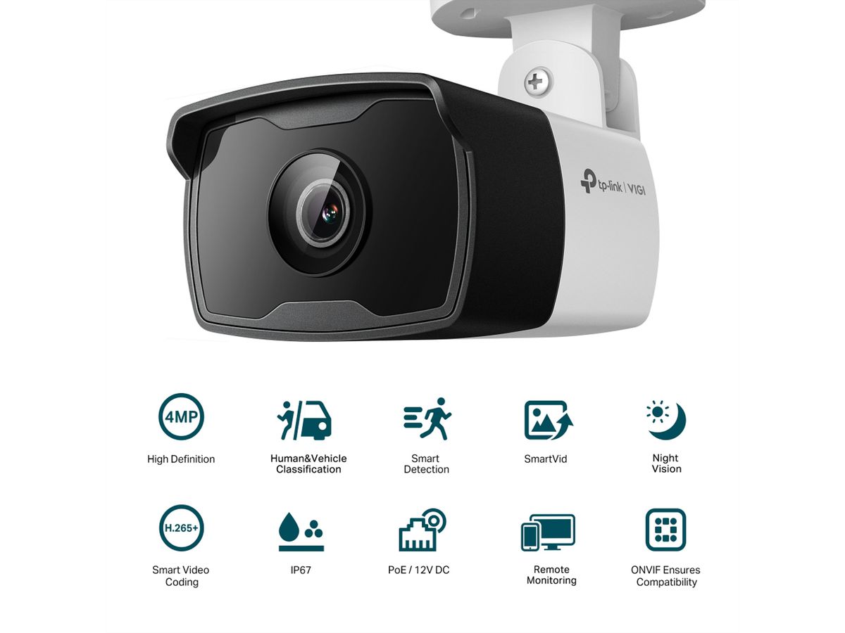 TP-Link VIGI C340I(4mm) Bullet-Caméra 4 MP, 75.1°, IR-LED 30m