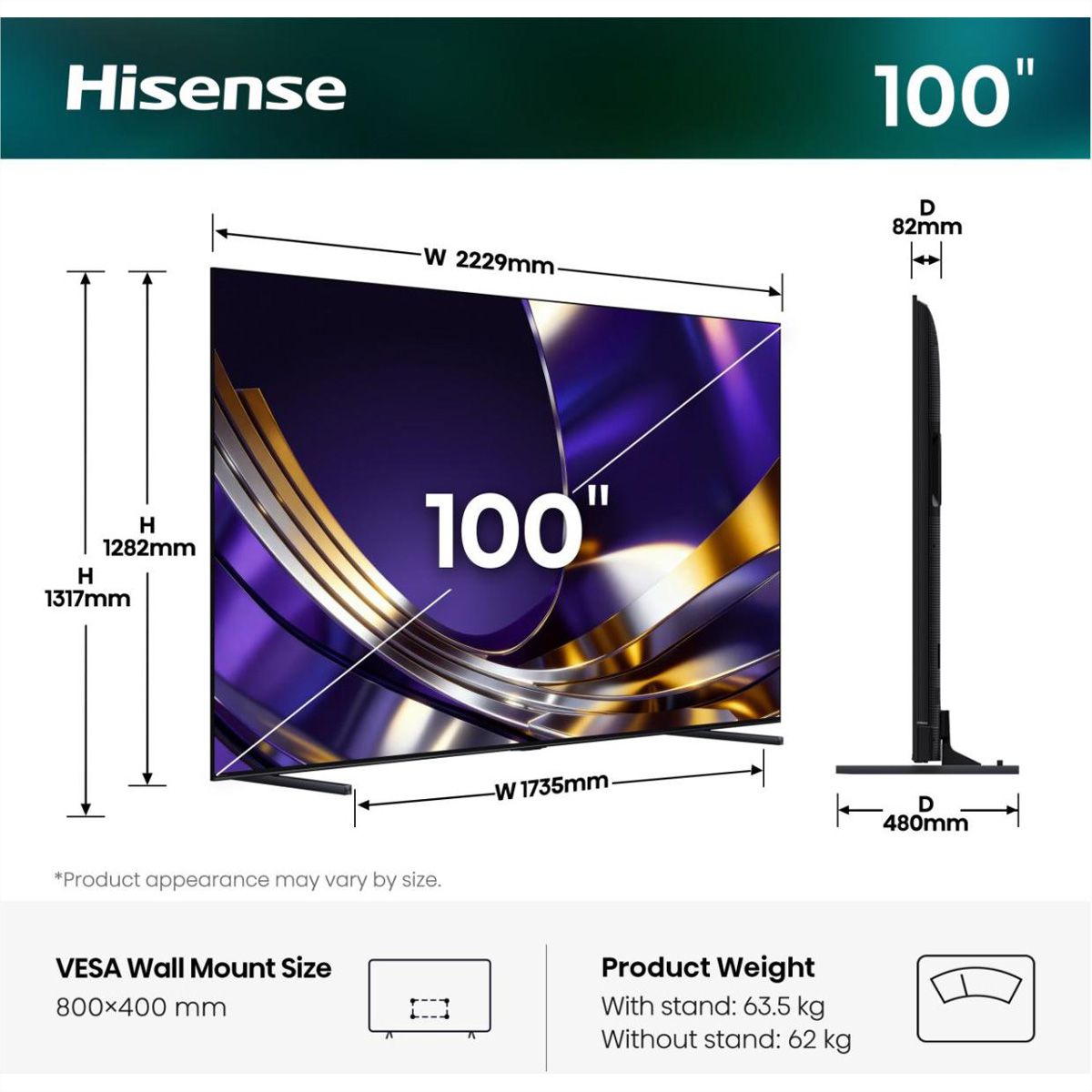 Hisense TV 100U7DS PRO 100", Mini-LED 4K, 165Hz, 2400 Nits