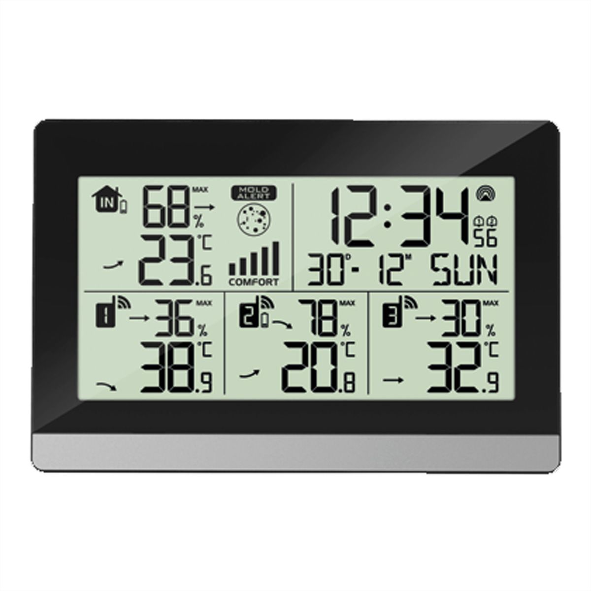 Technoline Stat. de clima intén WS 7065, Temp, heure, date, max 3 sensor extern