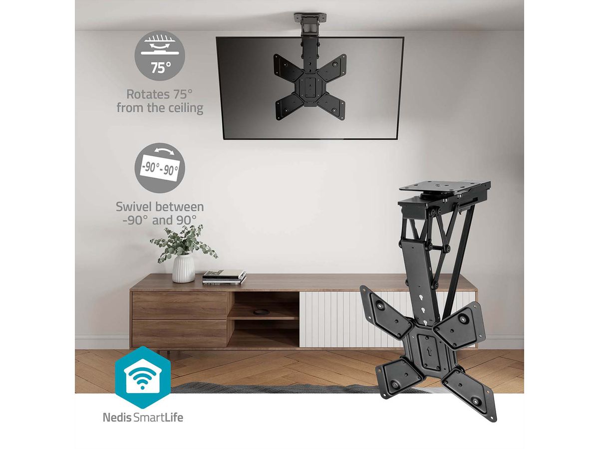 Nedis SmartLife motorisierte TV-Deckenhalterung 23–65" schwarz, Decke, 30 kg, motorisiert