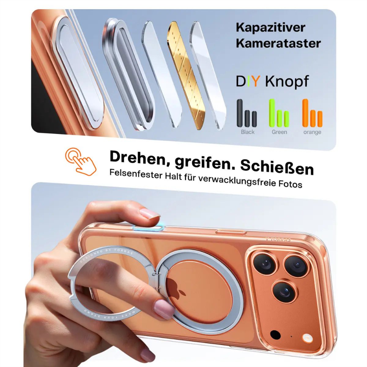 Torras Upro Ostand Schutzhülle, iPhone 17 Pro Max, MagSafe, transparent