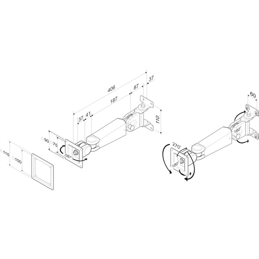 ROLINE Bras LCD standard, 4 articluations, fixation murale