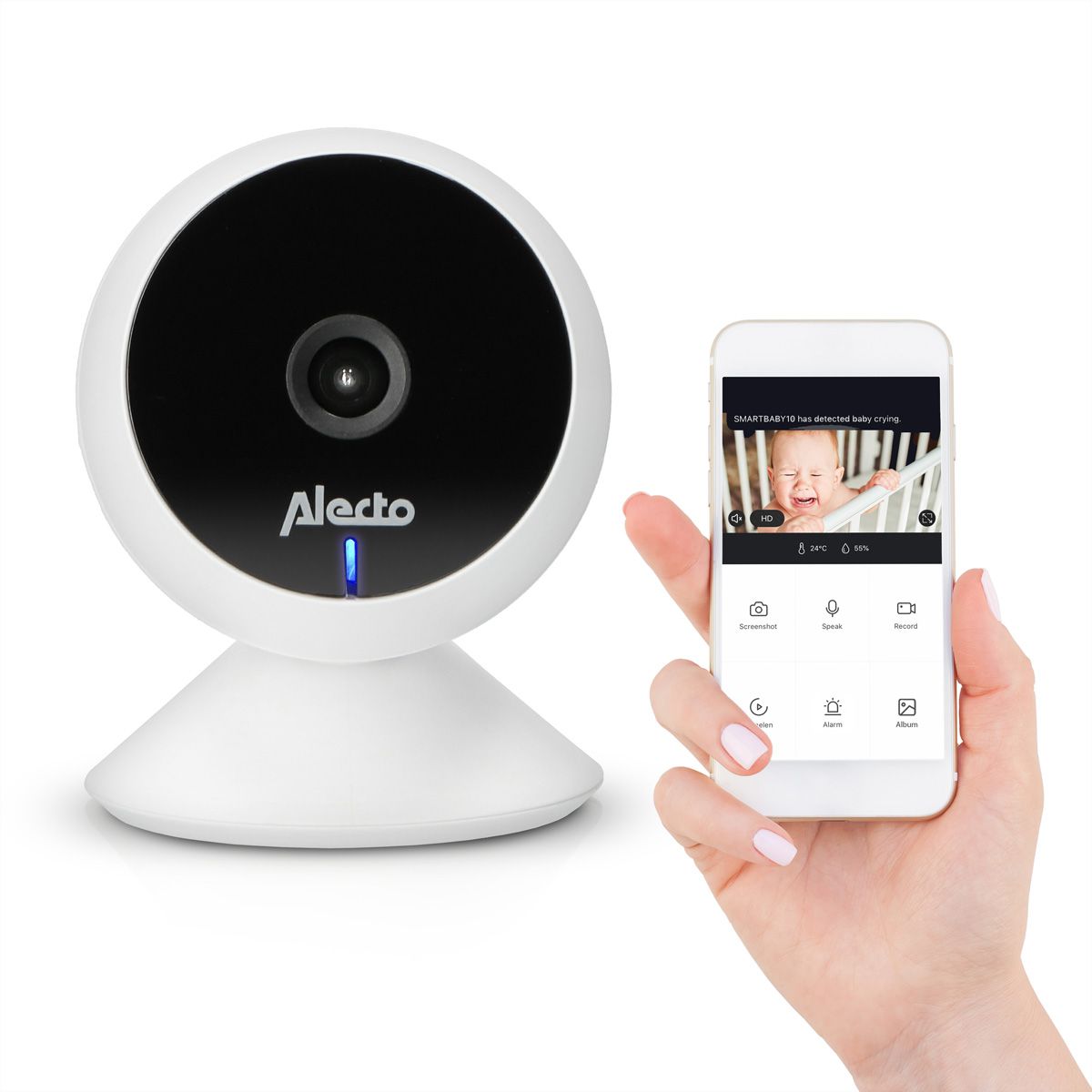 Alecto SMARTBABY5 - Babyphone Wi-Fi avec caméra, Blanc