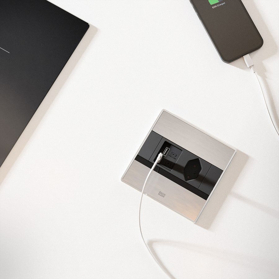 BACHMANN SENSE Edelstahl-Optik 1x CH T13, 1xUSB A/C L=2,0m T12