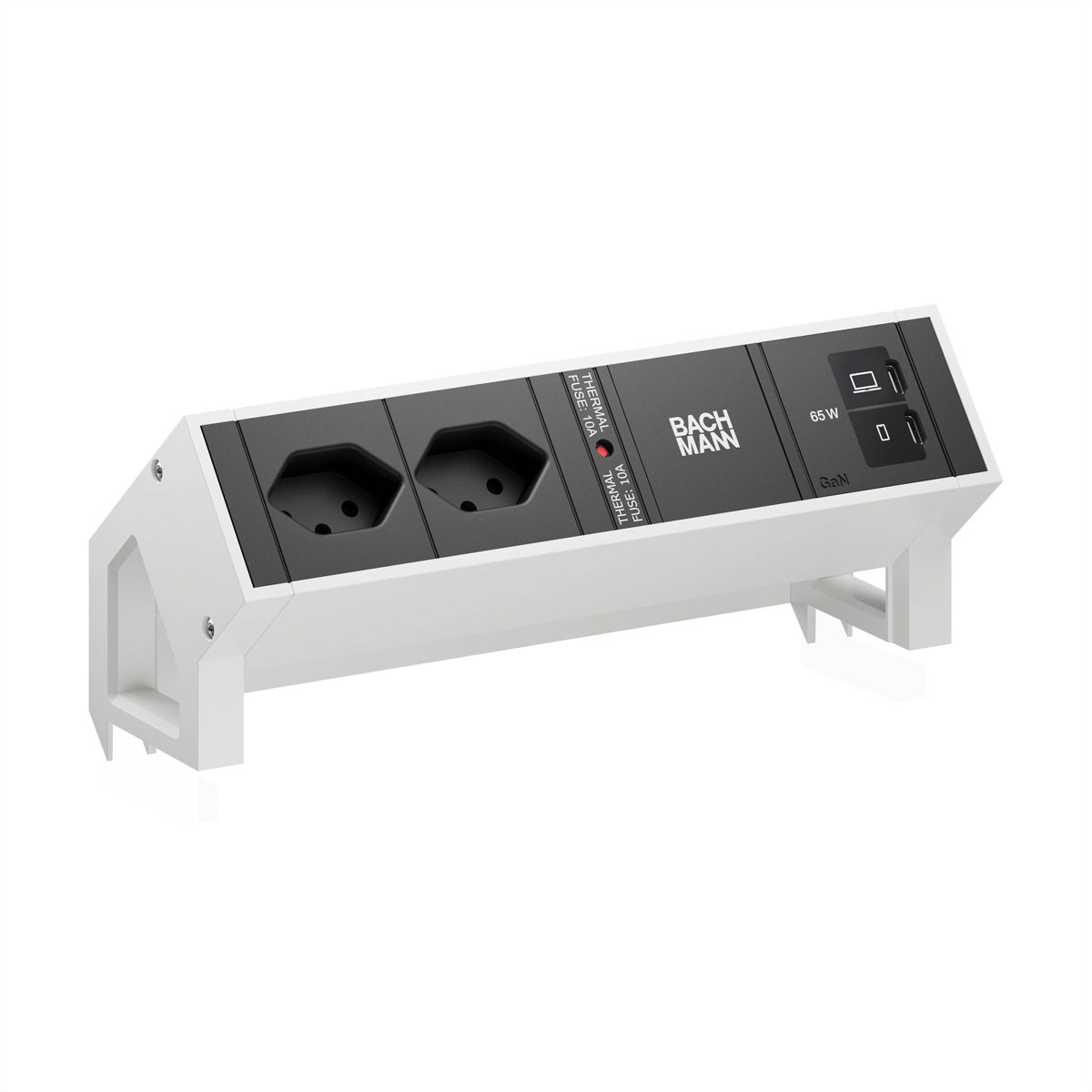 BACHMANN DESK2 2xCH 90° 1xUSB C/C 65W, L=0,2m RAL9010