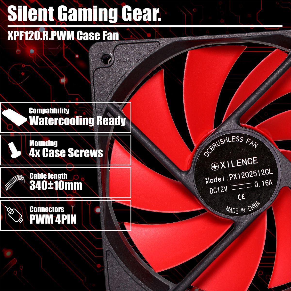 Xilence XPF120.R.PWM 120mm PWM Ventilateur de boîtier, 4PIN