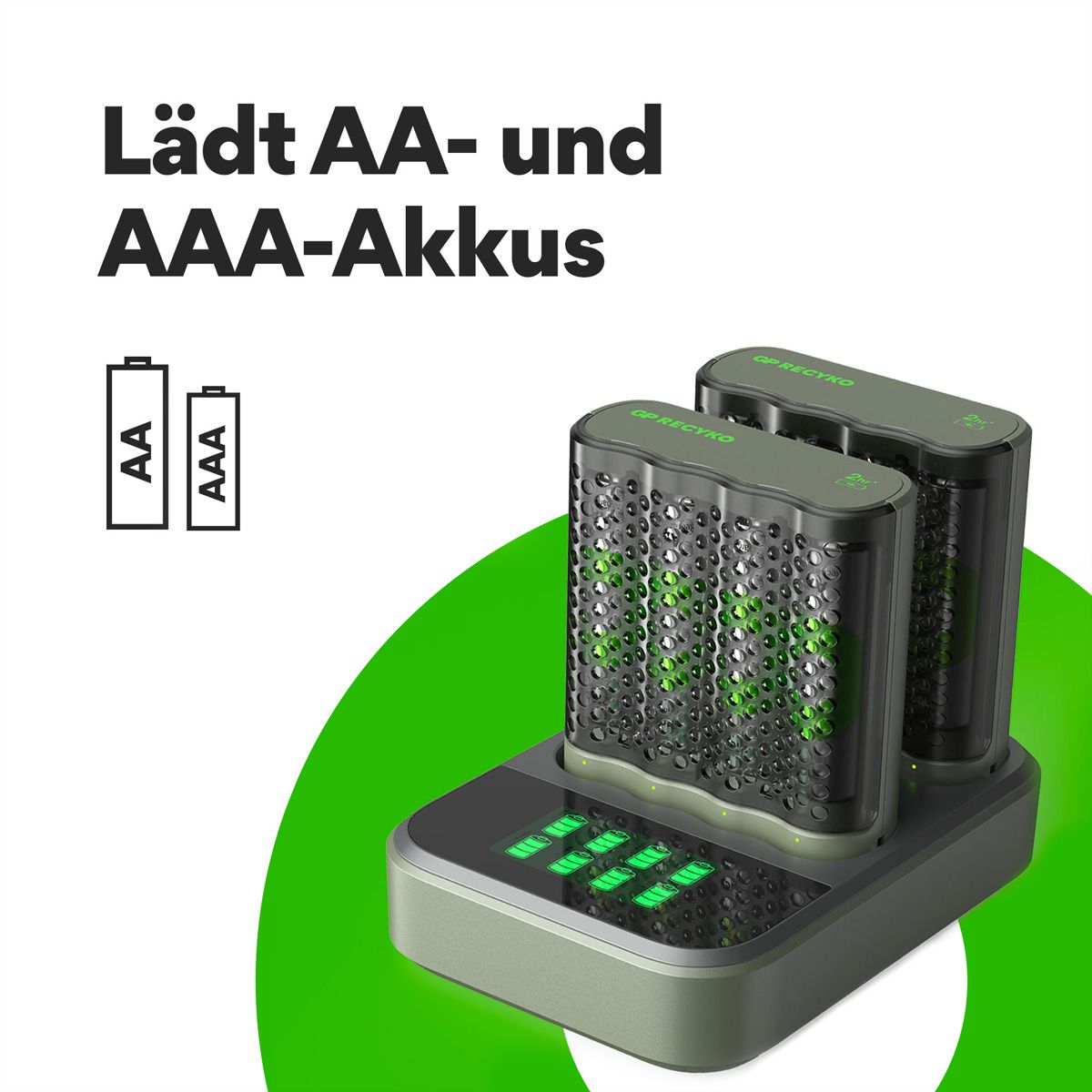 GP Batteries USB-Ladegerät GP M451, inkl. 8 x ReCyko AA 2600 mAh & USB Dock