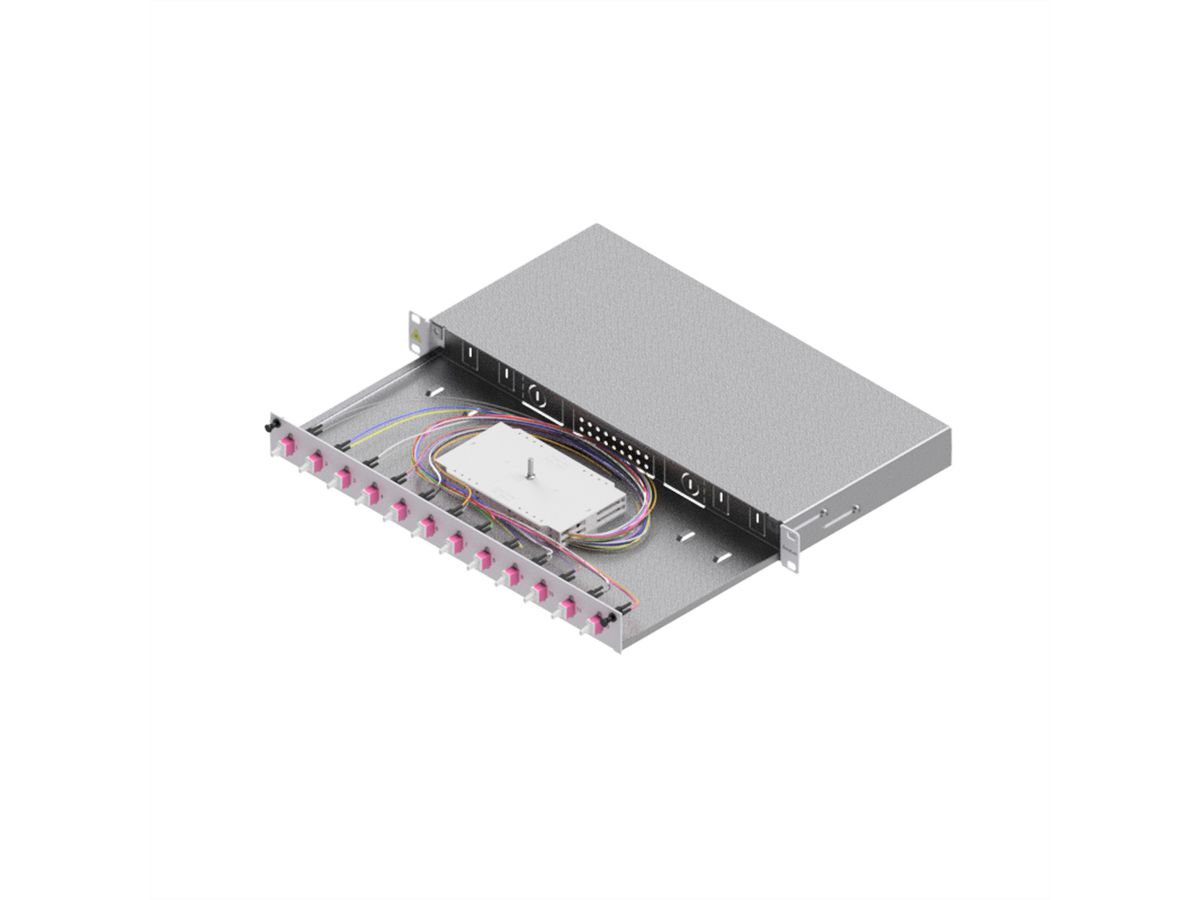 EasyLan LWL-Spleißbox Grade C 19-Zoll 1HE, 12 Ports, 12x LC-Duplex, OM4