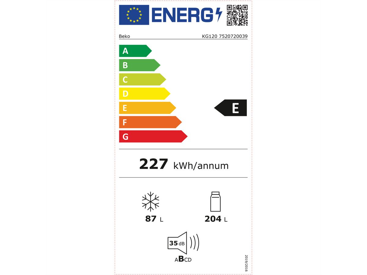 Beko Réfrigérateur-congélateur KG120, 291l, E, argent