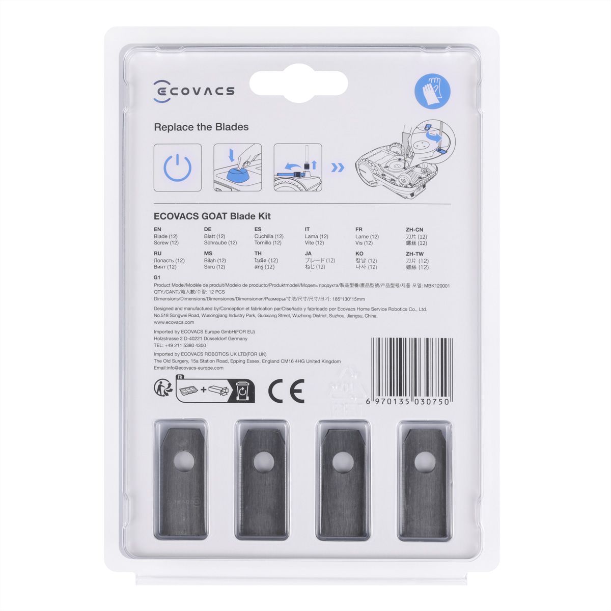 Ecovacs Ersatzmesser 12er Pack, zu Mähroboter GOAT G1