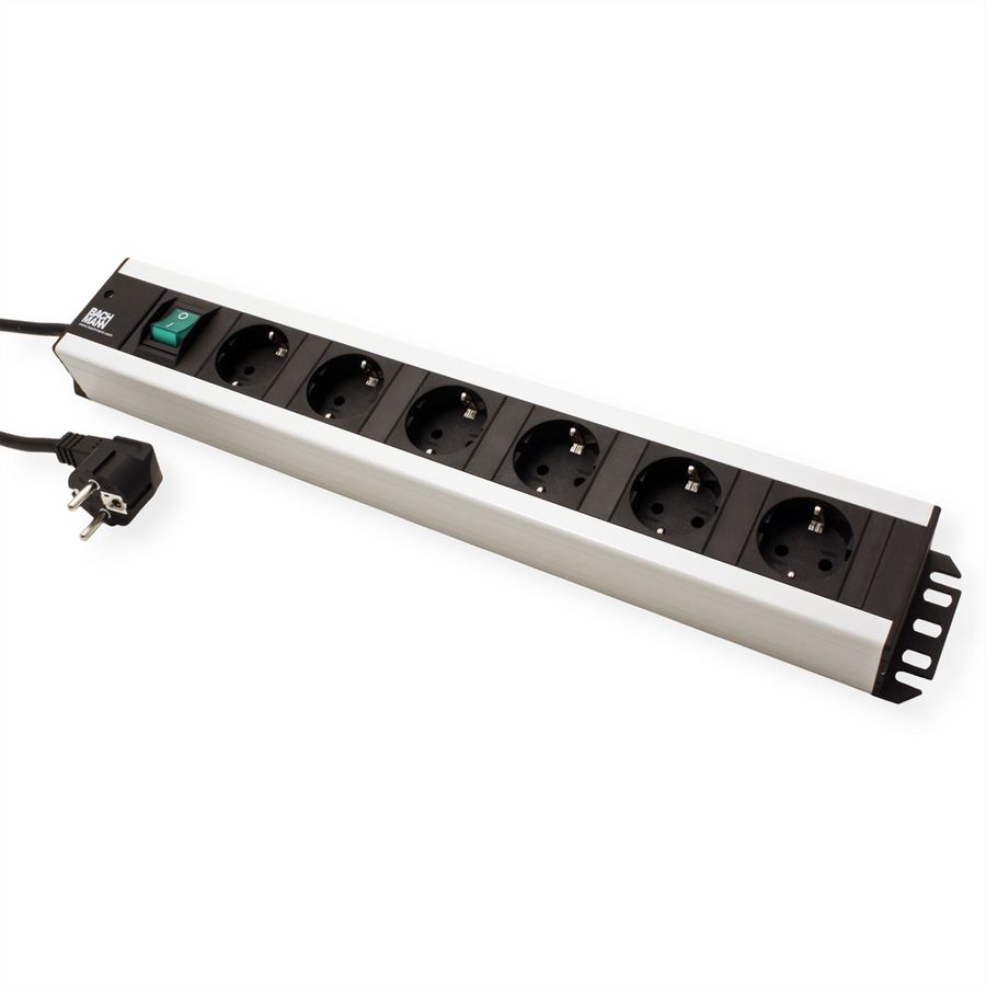 BACHMANN Handwerkerleiste 6x Schutzkontakt, Schalter, 19-Zoll-Rack kompatibel, 2 m