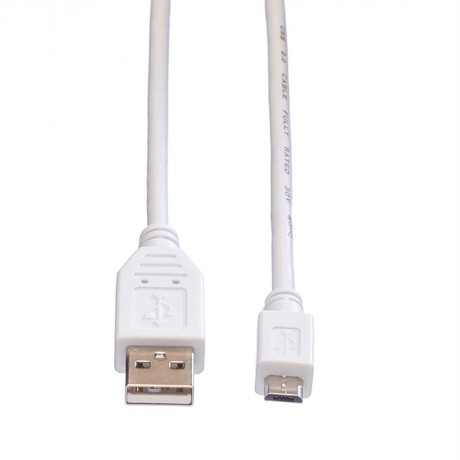VALUE Câble USB 2.0, USB A mâle - Micro USB B mâle, blanc, 1,8 m