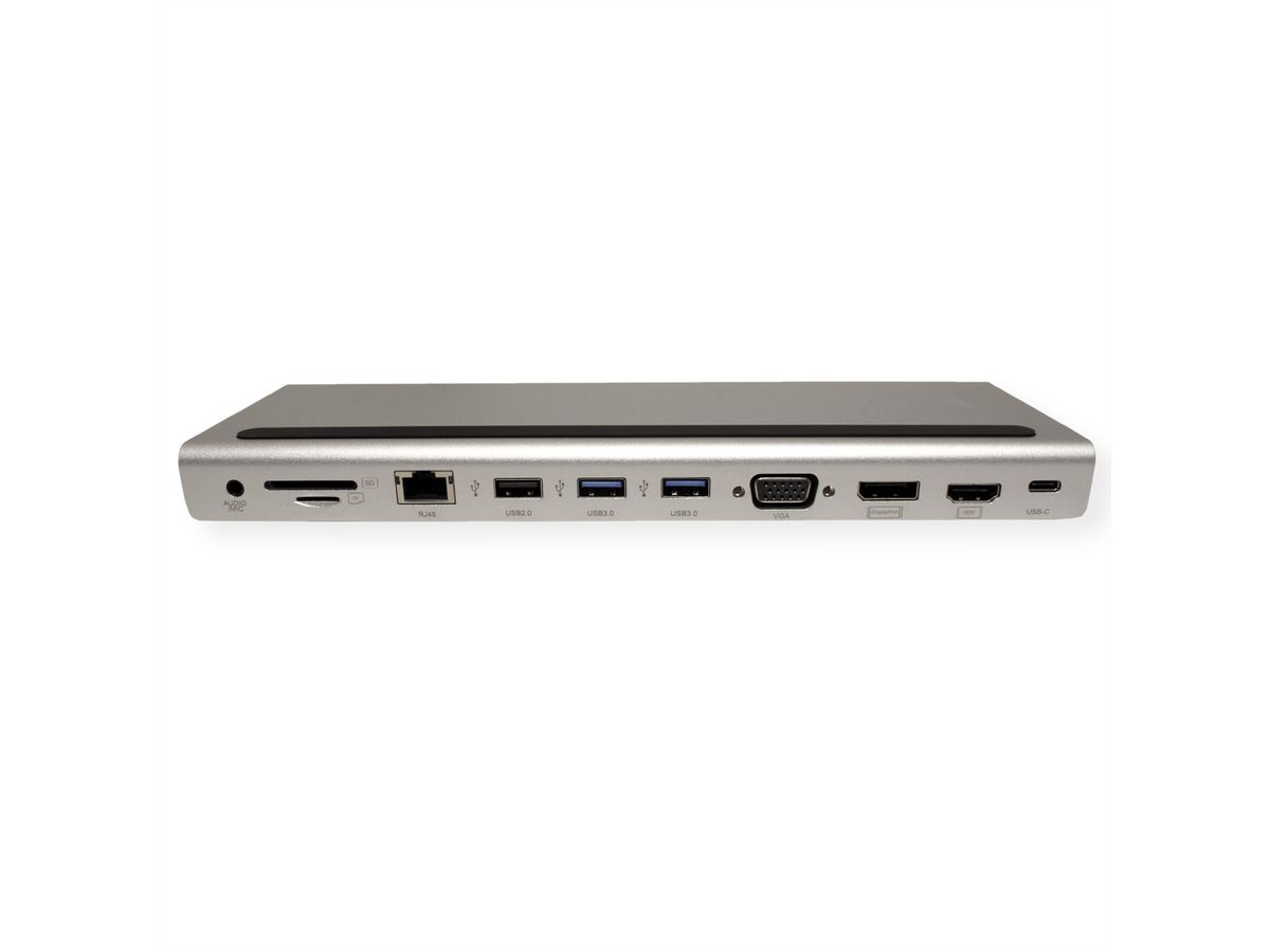 VALUE USB 3.2 Gen 2 Typ C Multiport Docking Station, 4K HDMI/DP, VGA, USB, Card Reader, PD, LAN, Audio