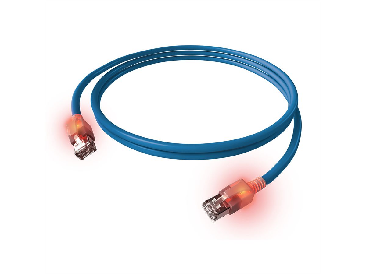 Cordon EasyLan DualBoot® LED Cat.6A (Classe EA) S/FTP, LSOH, bleu, 0,5 m
