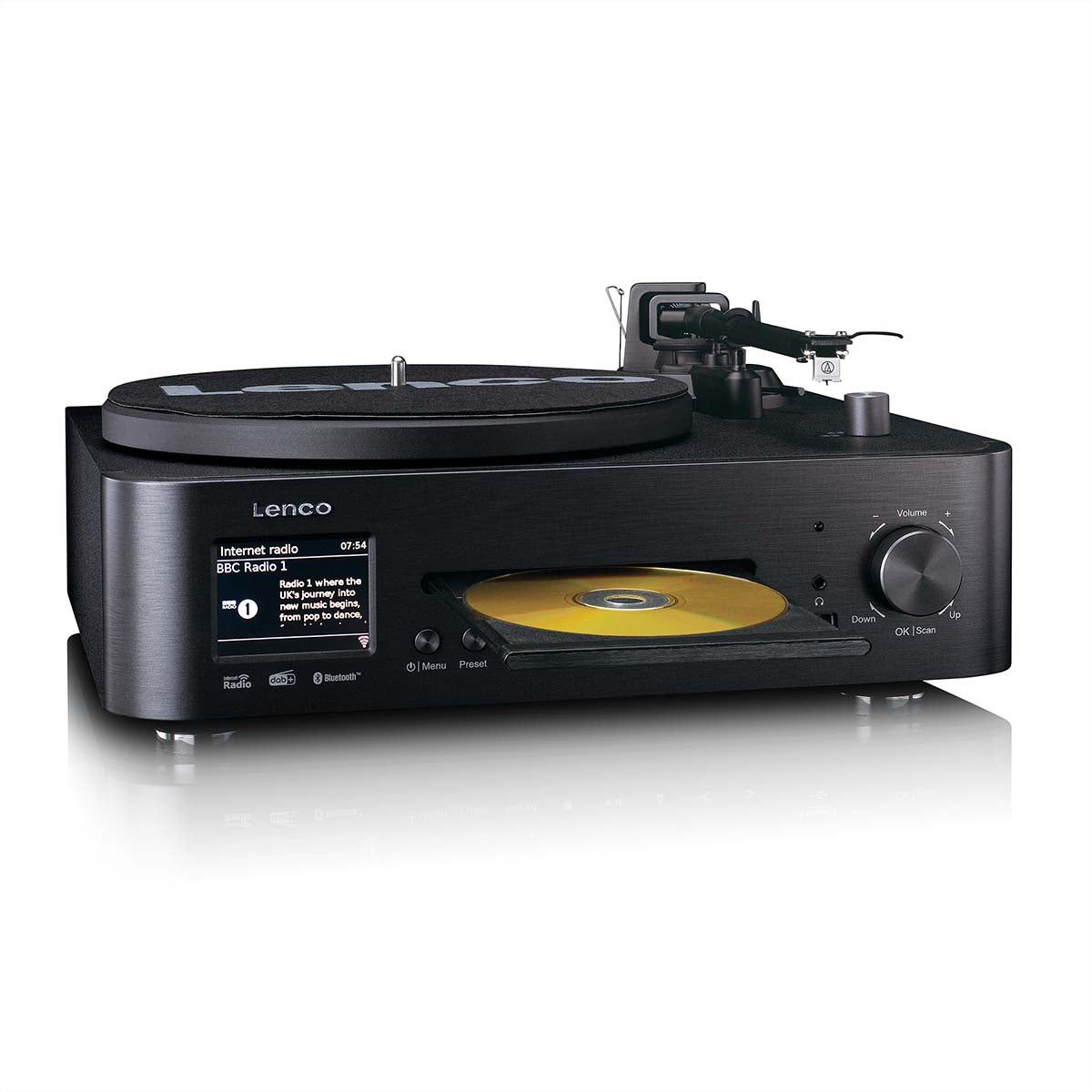 Lenco MC-760BK - Chaîne hi-fi stéréo avec platine vinyle et haut-parleurs, CD, MP3, BT, USB, RC