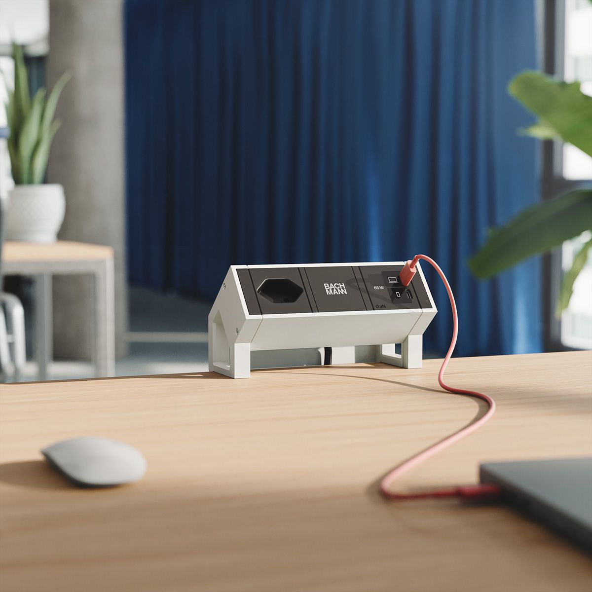 BACHMANN DESK2 1xCH 90° 1xUSB C/C 65W, L=0,2m RAL9010