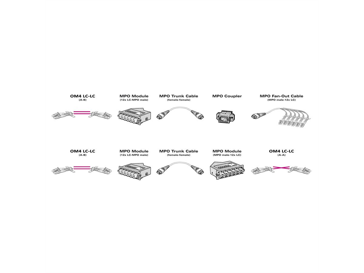 VALUE MPO-Trunk-Kabel 50/125µm OM4, MPO/MPO, violett, 15 m