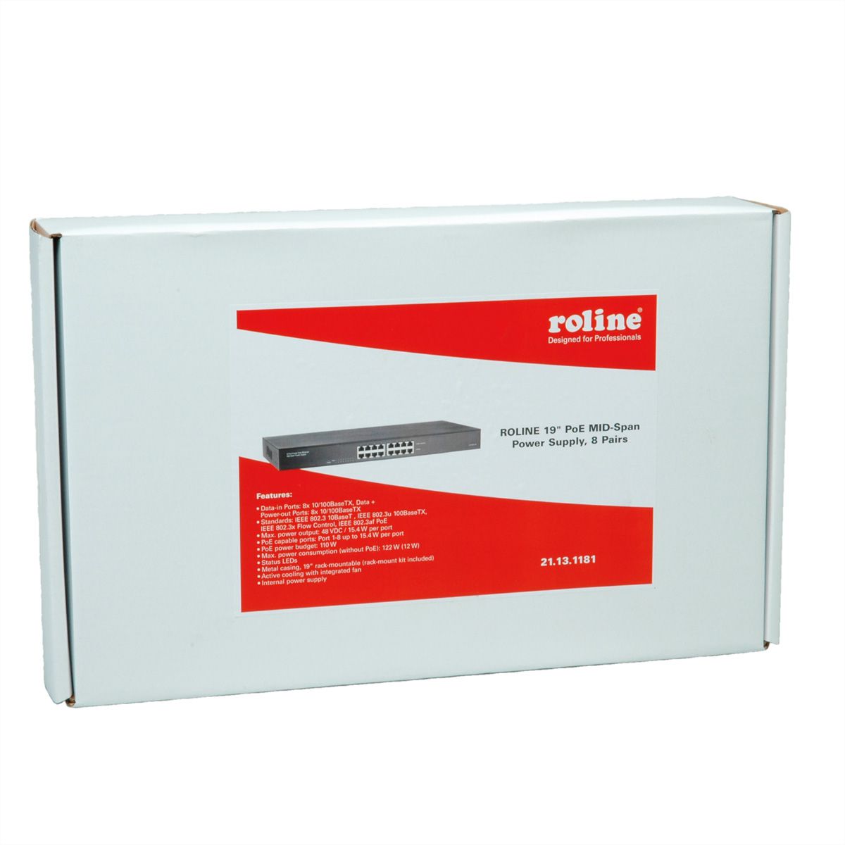 ROLINE 19-Zoll Fast Ethernet PoE Mid-Span Injektor, 8 Ports