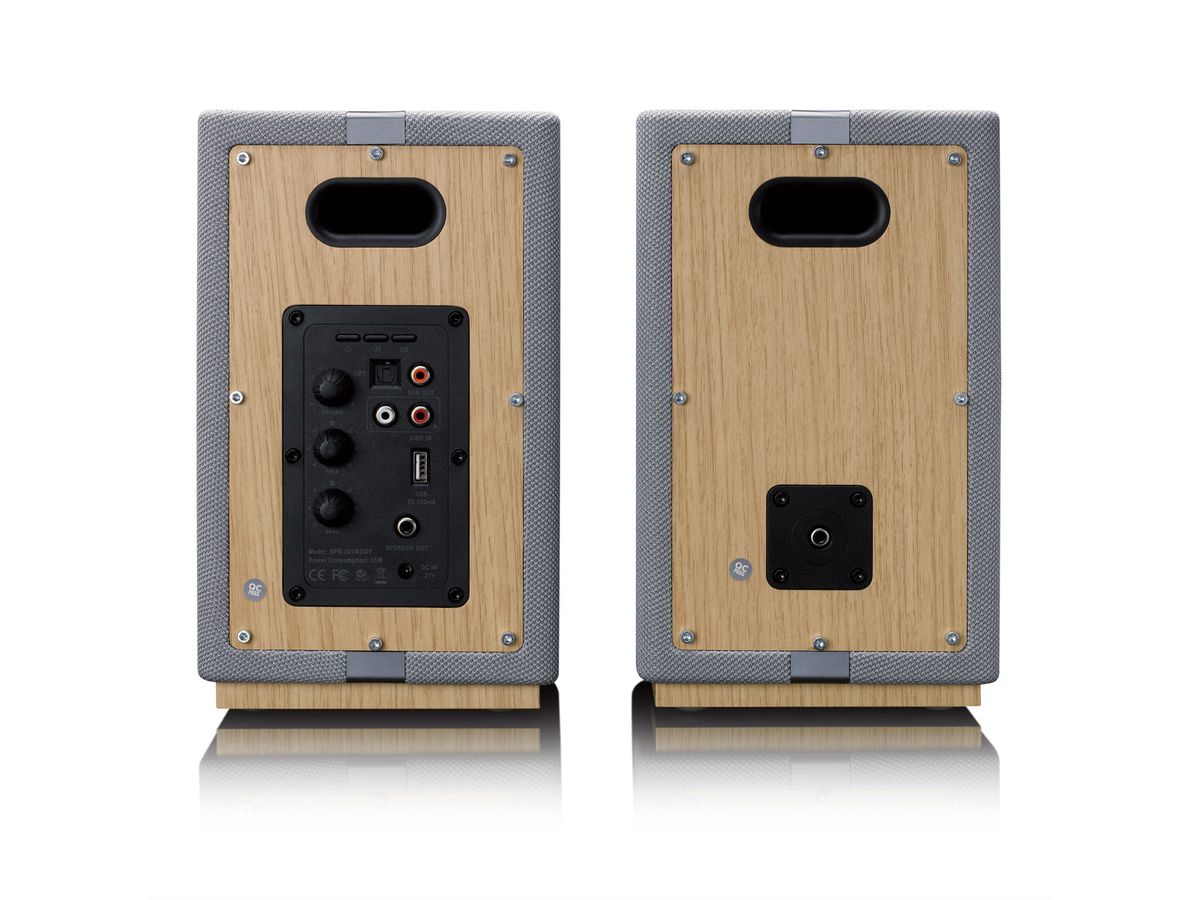 Lenco Haut-parleur actif, 2x40W, bois,, BT, opt.In, USB, AUX, SUB-Out, IR-FB.