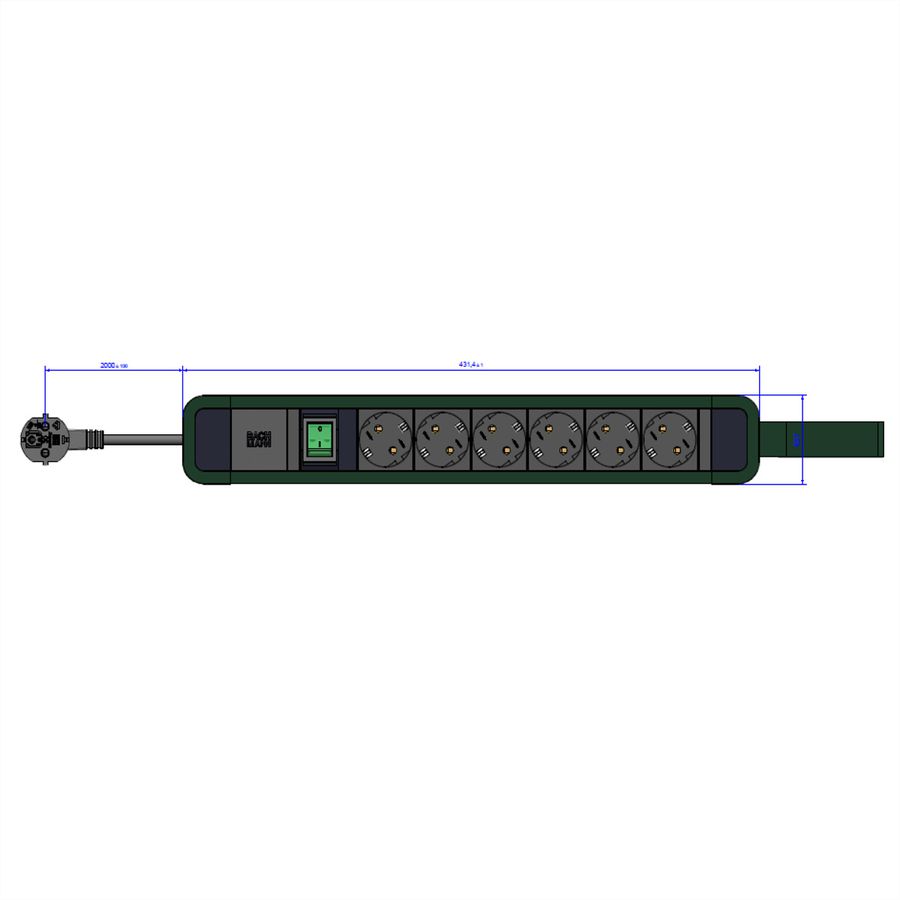 BACHMANN PRIMO 2 6xCEE7/3 1xinterrupteur avec boucle 2m CEE7/7 RAL6028