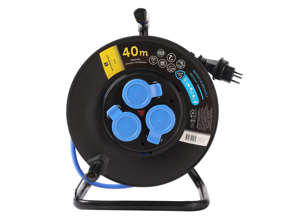 Kabelrolle Kunststoff 3xT13 , BAUFLEX,N07V3V3-F 3G1.5mm2,IP55,IK08,40m, blau