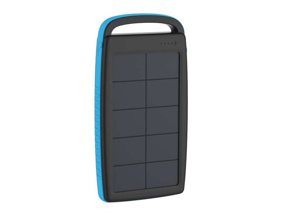 XLayer Powerbank Plus Solar 20'000mAh, schwarz/blau, USB, 5V/2.4A & 5V/1A