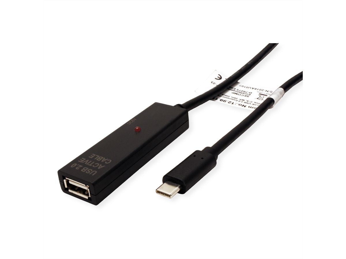 VALUE USB 2.0 Verlängerung, aktiv, mit Repeater, A-C, schwarz, 20 m