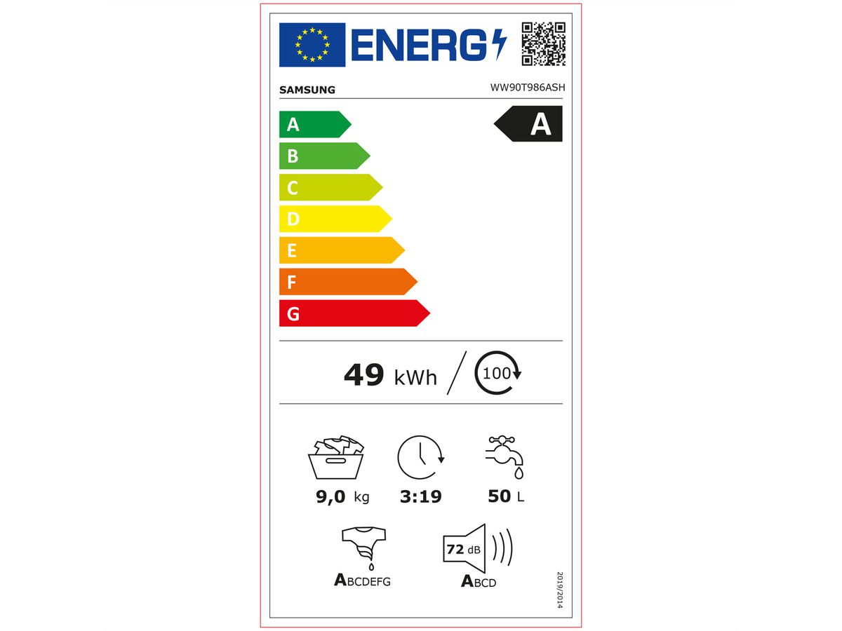 Samsung Waschmaschine WW9800, 9kg, Tint Door (Silver Deco), weiß