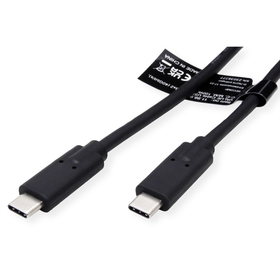 VALUE Câble USB4 Gen3x2, C–C, M/M, 8K UHD-2, 40Gbit/s, 100W, noir, 0,8 m