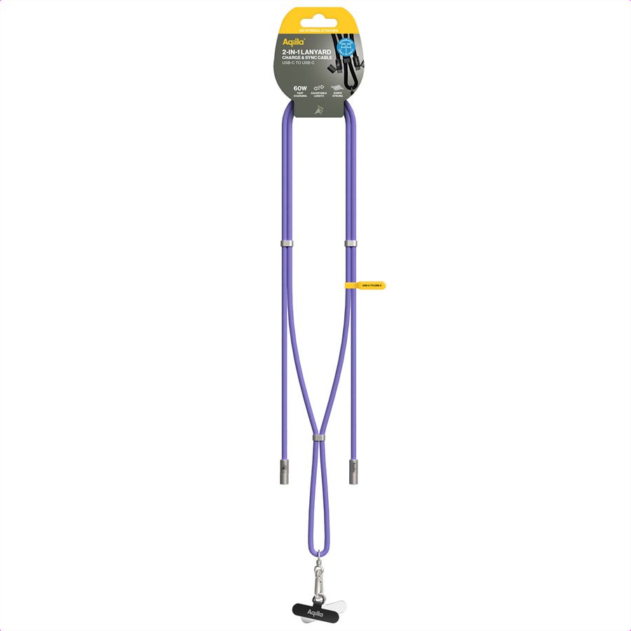 Aqiila Lanyard Lade- & Synckabel CC4, 60W, Typ C zu Typ C, Lila