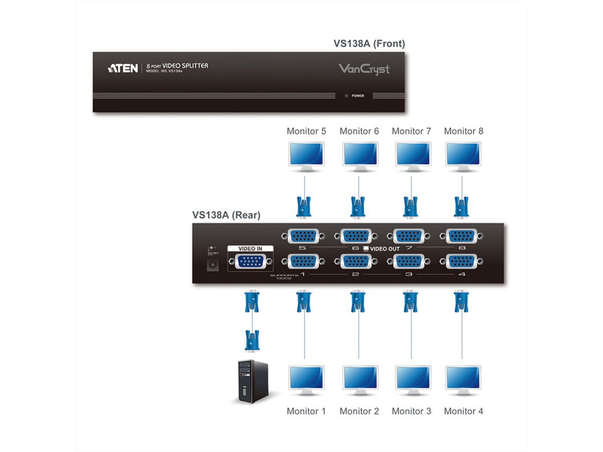 ATEN VS138A VGA Video-Splitter, 450MHz, 8fach