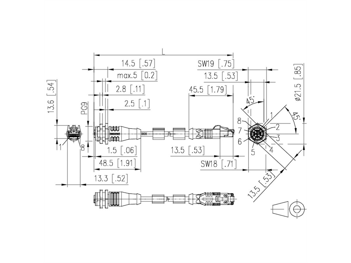 METZ CONNECT Verbindungsleitung M12 BU-RJ45 ST, 8-pol X-kodiert, gerade-gerade, 5 m