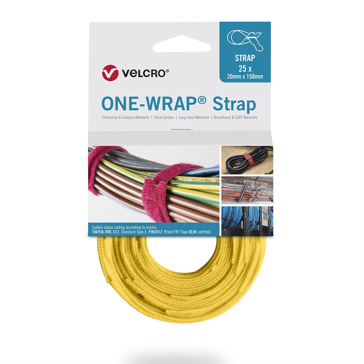 VELCRO® One Wrap® Strap 20mm x 200mm, 25 pièces, jaune