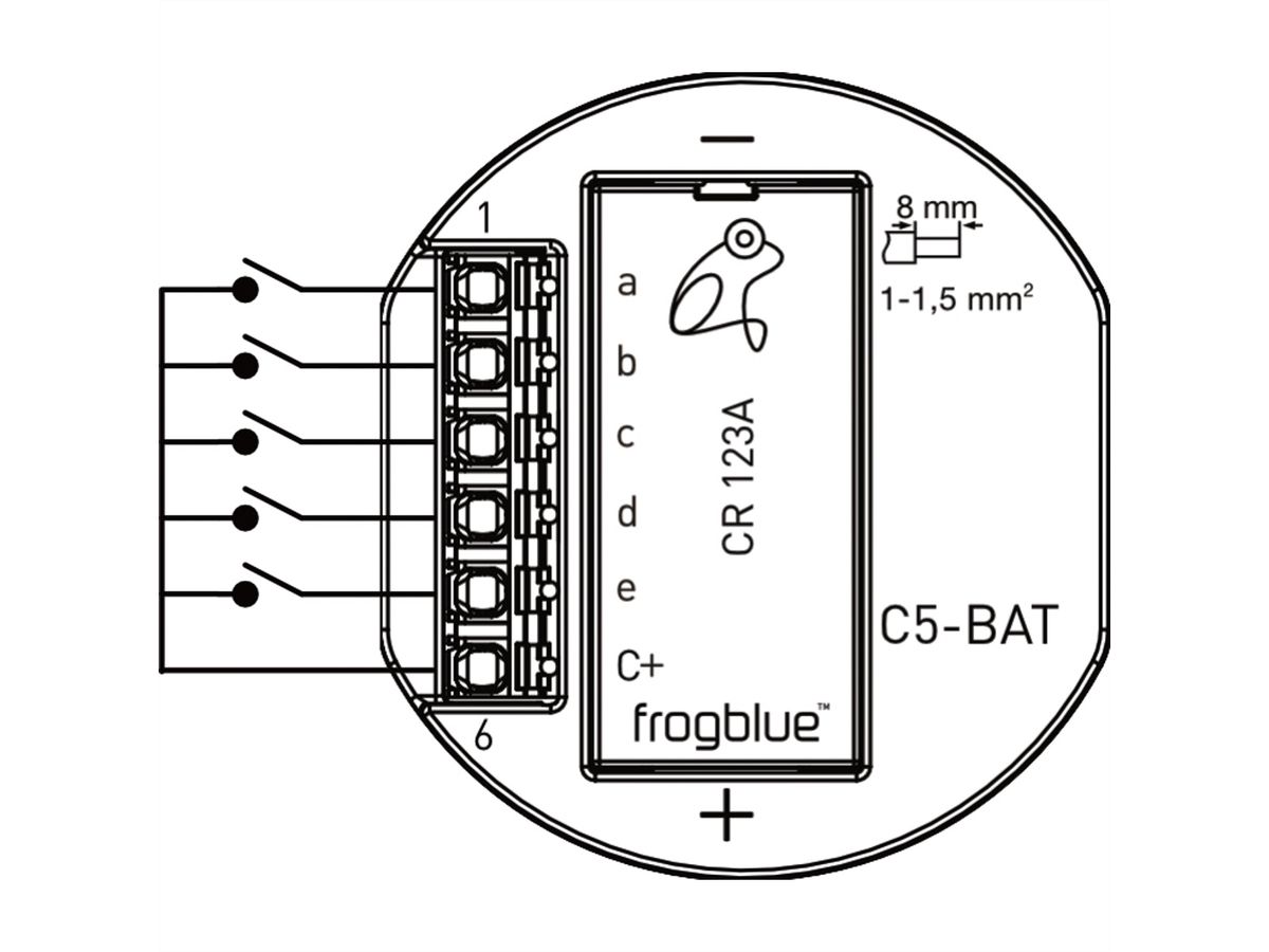 frogblue, frogContact5-BAT, entrée à 5 canaux avec alimentation par batterie
