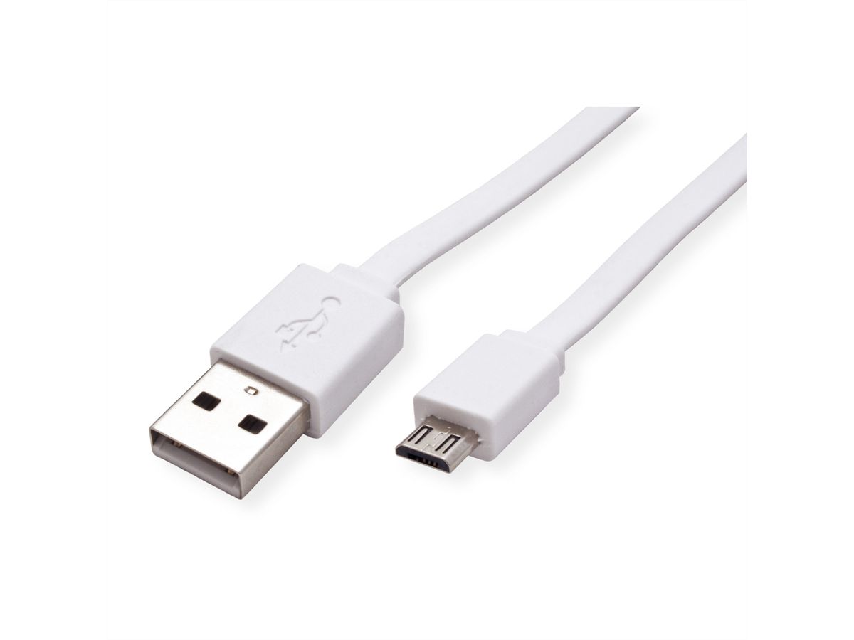 ROLINE Câble USB 2.0, USB A mâle - Micro USB B mâle, blanc, 1 m