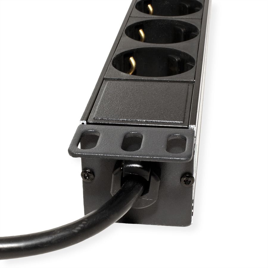 VALUE 19-Zoll-Steckdosenleiste 8fach, 1 HE, Schutzkontakt-Stecker, 1,8 m