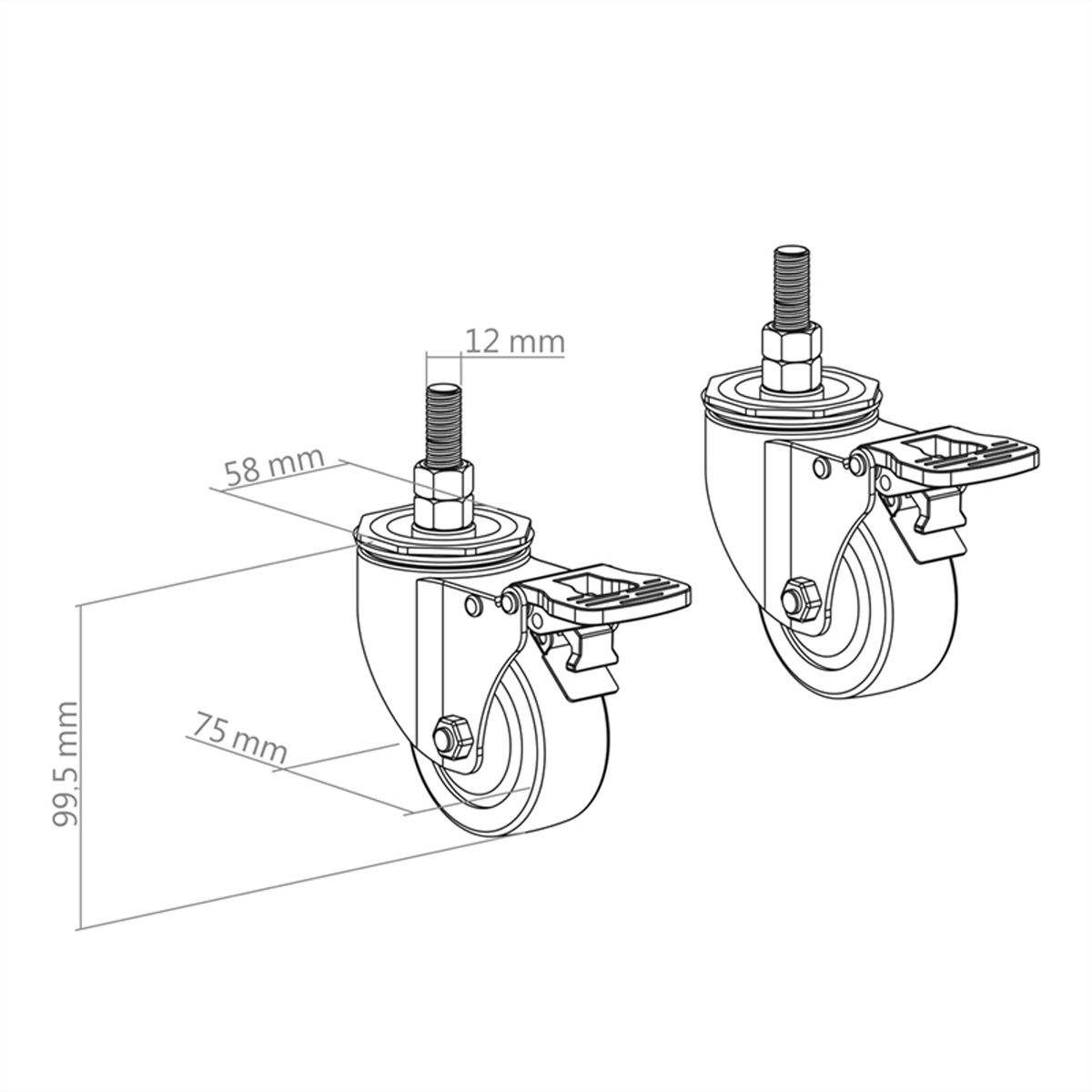Hagor Kit de roulettes CPS - Locking caster, set for Leveling Feet - series, noir