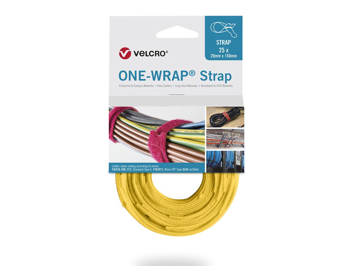 VELCRO® One Wrap® Strap 20mm x 230mm, 25 pièces, jaune