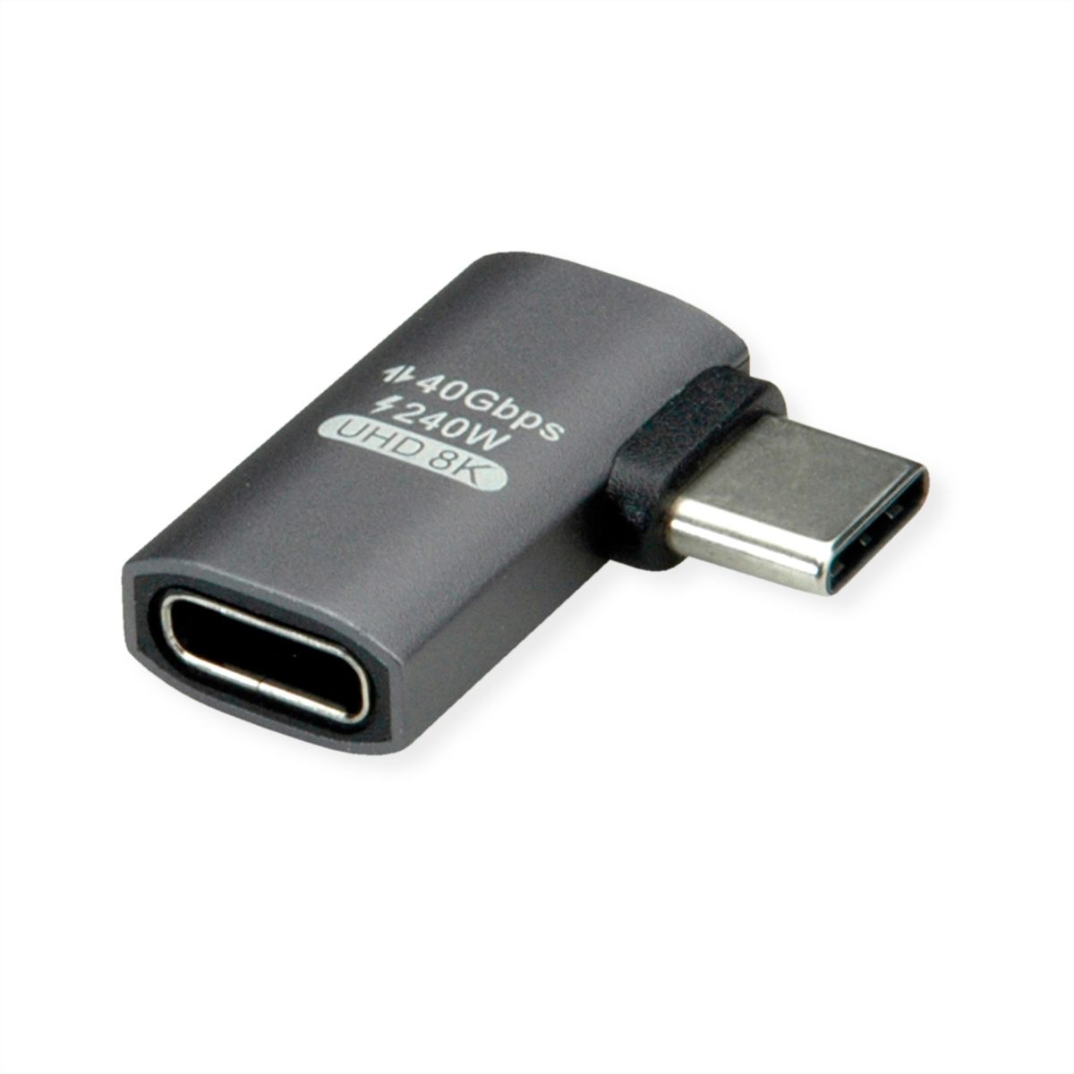 ROLINE Adaptateur USB4 Gen 3x2, Aluminium, coudé à 90°, plat, Type C, M/F, argent