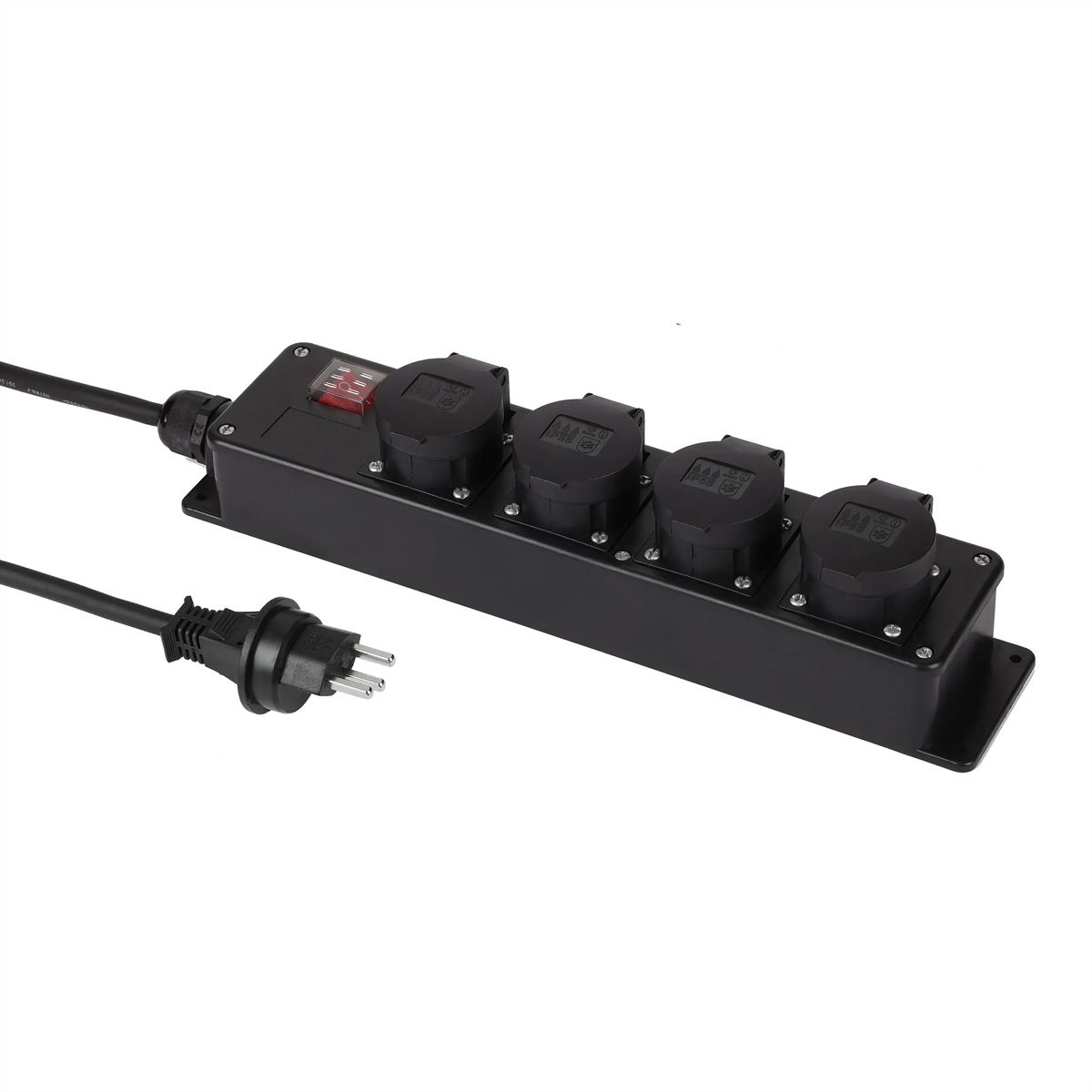 Steckdosenleiste mit Schalter 4xT23 , IP55 mit 3m Kabel H07RN-F 3G1.5mm2 , schwarz