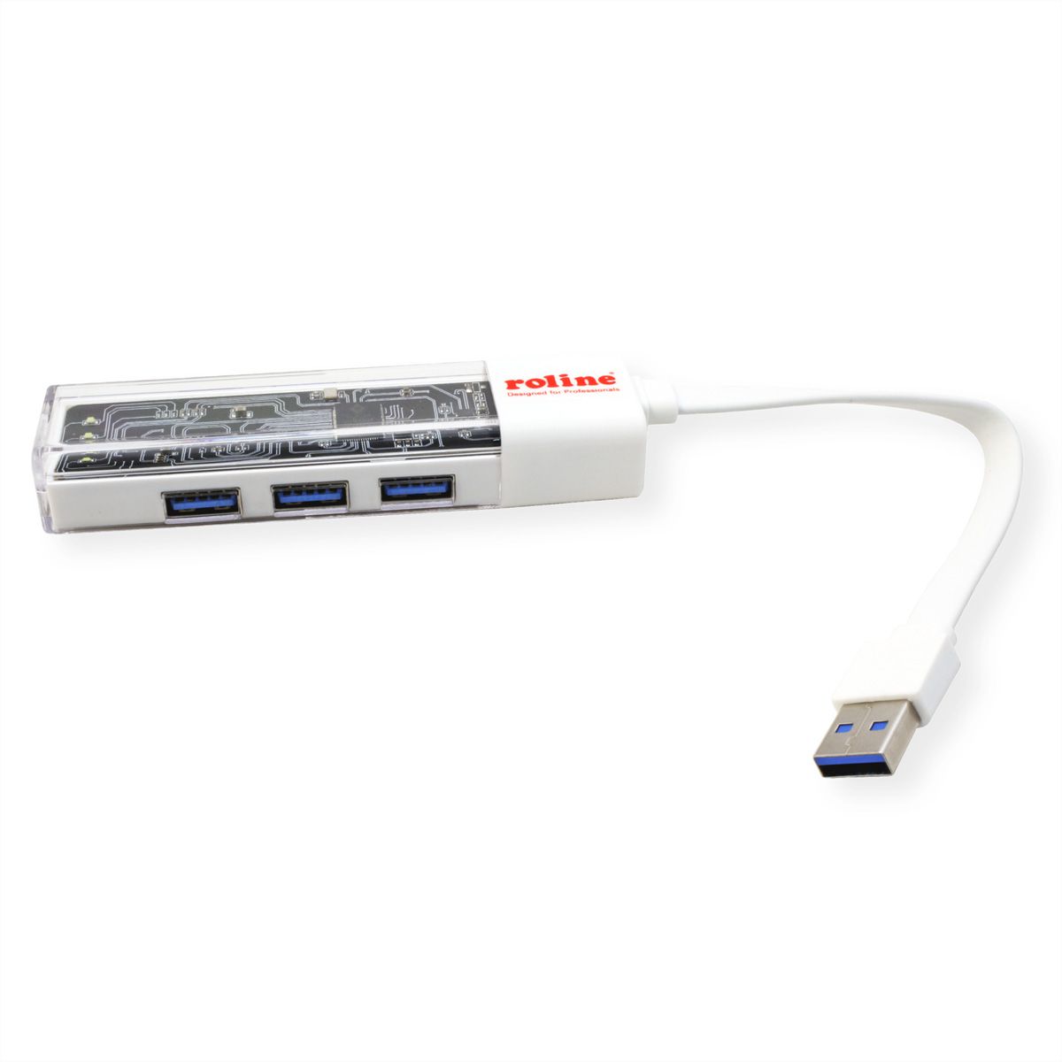 ROLINE Mobiler USB 3.2 Gen 1 Hub, 4fach, Typ A+C Anschlusskabel