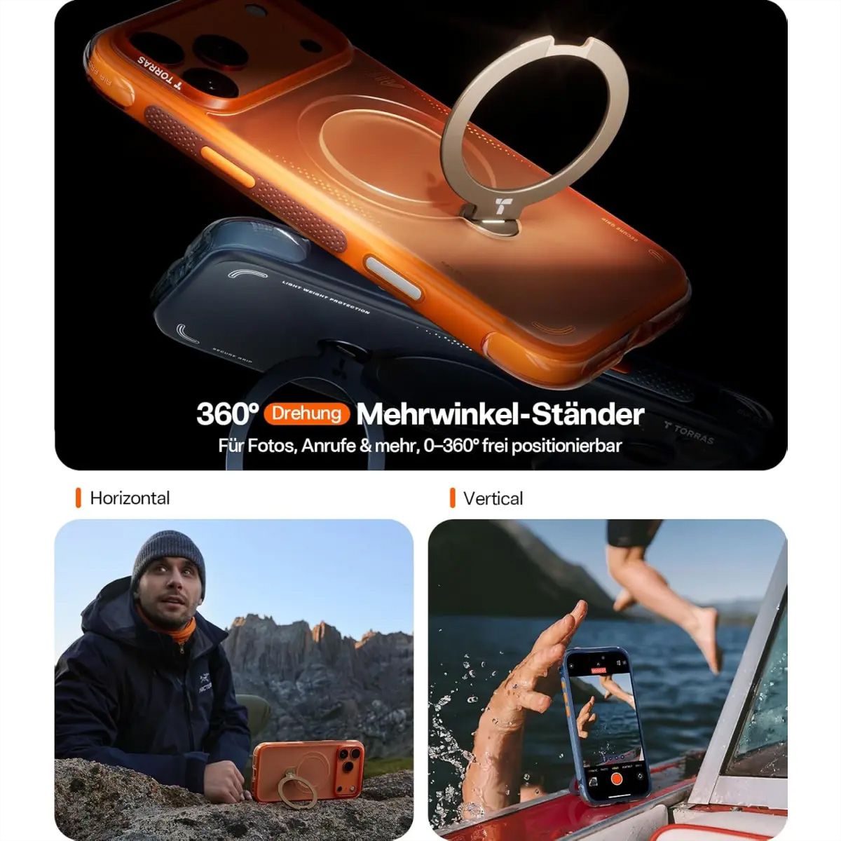 Torras Ostand Q3 Air Case, iPhone 17 Pro, Magsafe, orange