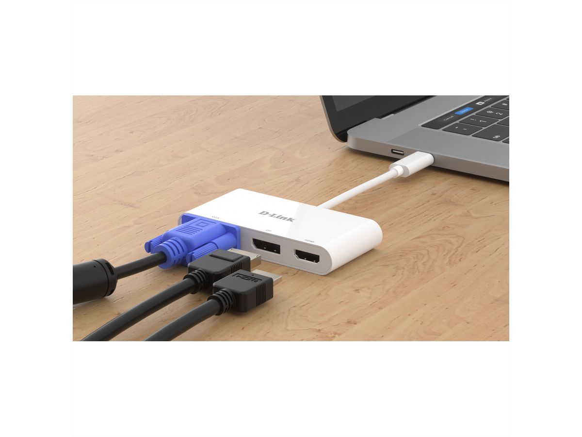 D-Link DUB-V310 USB-C 3-Port Adapter mit HDMI, Displayport, VGA