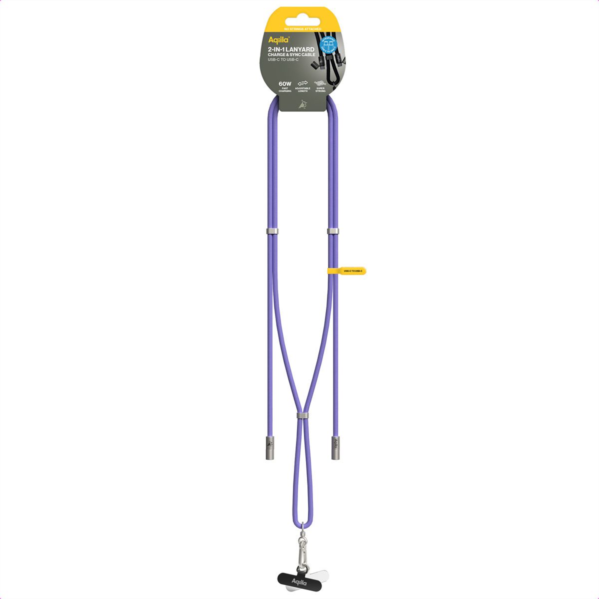 Aqiila Lanyard Lade- & Synckabel CC4, 60W, Typ C zu Typ C, Lila