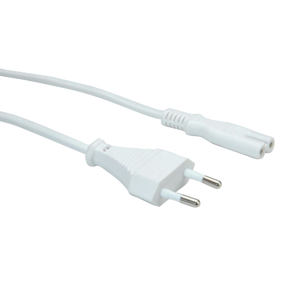 VALUE Netzkabel Euro-Flachstecker auf C7, 2polig, weiß, 3 m