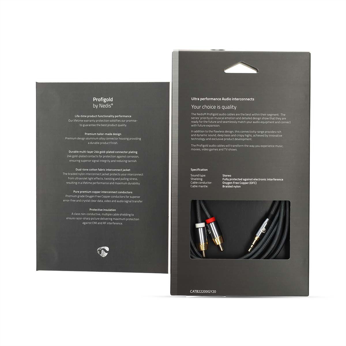 Nedis Stereo-Audiokabel, 1x Klinken ST, 2x Cinch ST, grau, 2 m