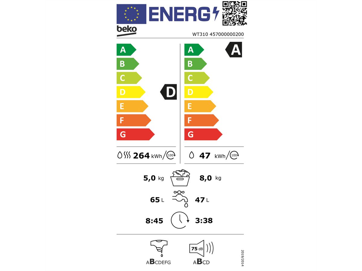 **Retoure**Beko Lave-linge séchant WT310,W8kg/T5kg, blanc