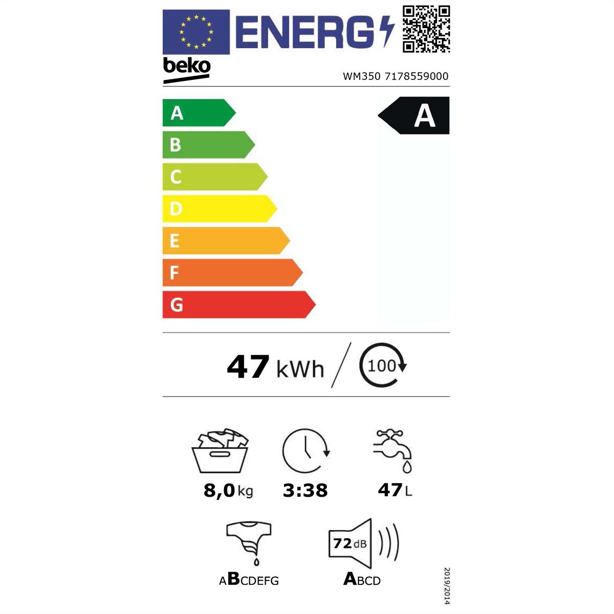 Beko Waschmaschine W350, 9kg, weiss