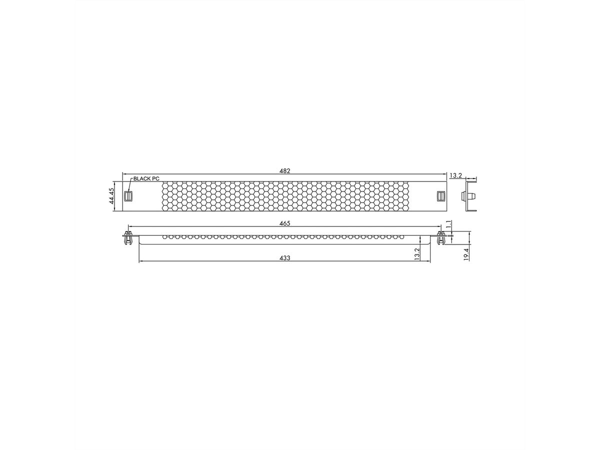 VALUE Cache d'aération 19" Snap-in, 1 UH, RAL 9005 noir