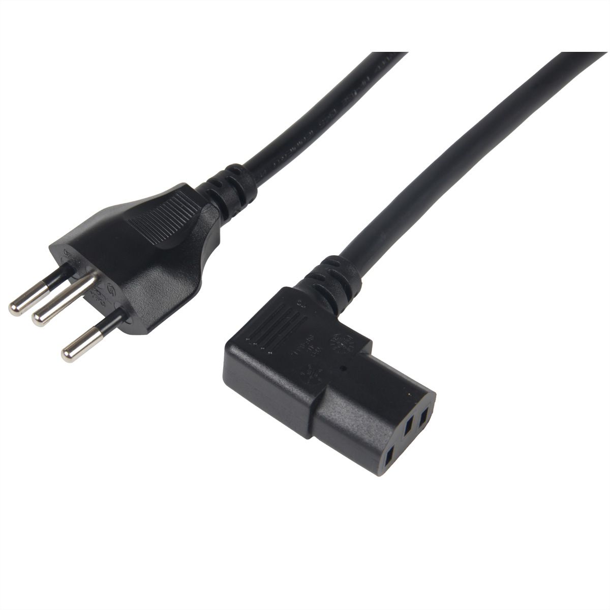 VALUE Netzkabel T12 auf C13, 90° links abgewinkelt, schwarz, 2m